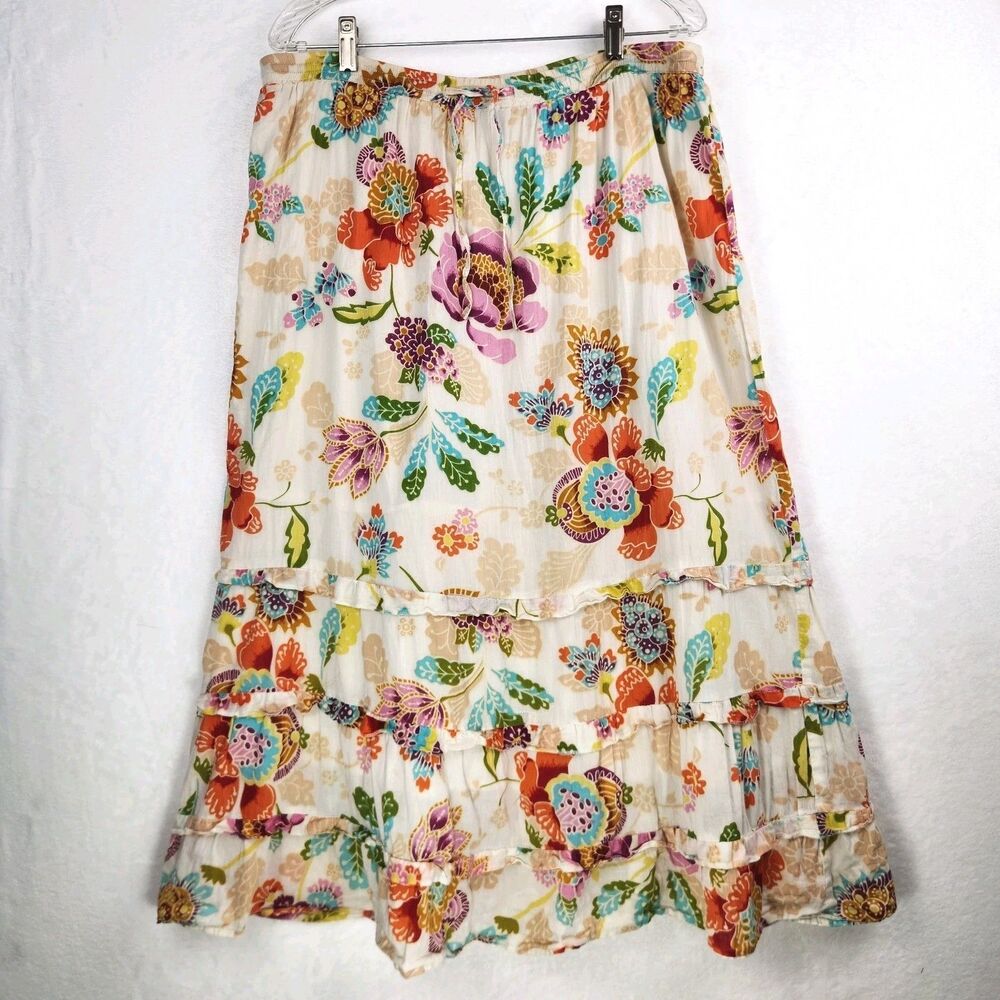 Life Style Womens Floral 100% Cotton Maxi Skirt Petite Medium PM Boho Deco India